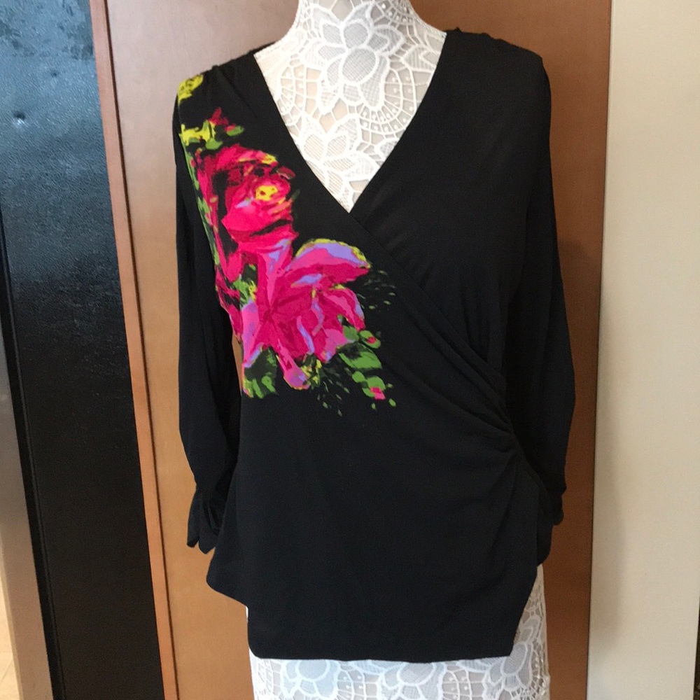 Susan Graver black floral wrap top